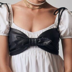 NWT Anthropologie Pilcro Faux Black Leather Bow Bustier Top Size Medium